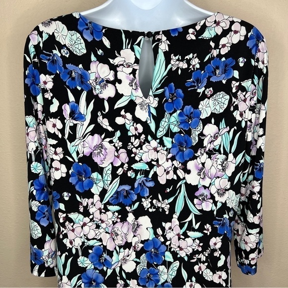 Medium Liz Claiborne Blue Floral Stretch Midi Lined Event Party Cocktail - Picture 7 of 11